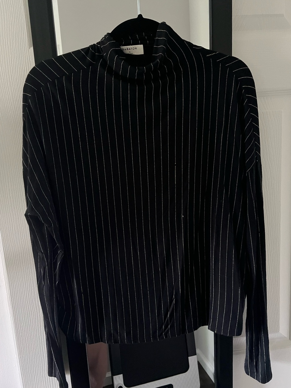 Babaton Black Pinstripe Turtleneck Top